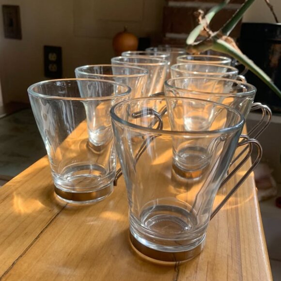 Vintage Vitrosax Bromioli Italy Glass Cappuccino Cups Stainless Steel mcm - Picture 2 of 5